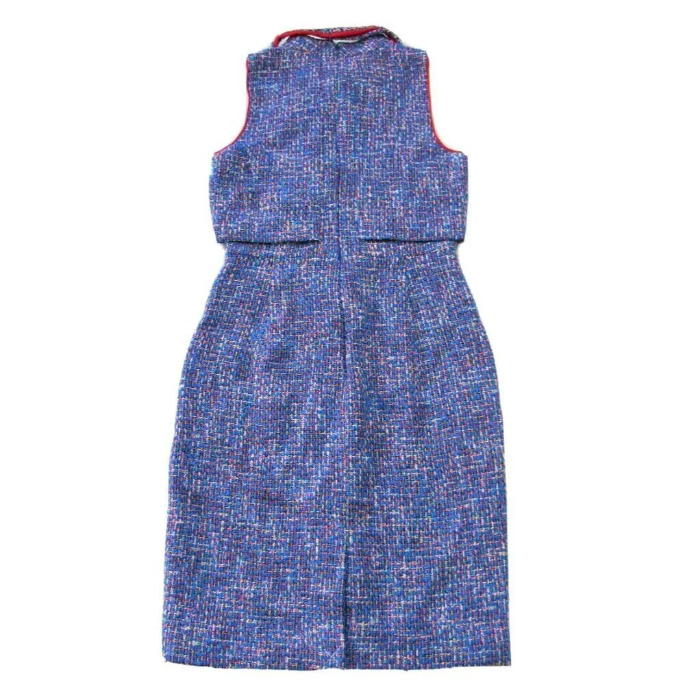NWT J.Crew Tie-neck Tank Sheath in Blue Red Metallic Autumn Tweed Dress 2